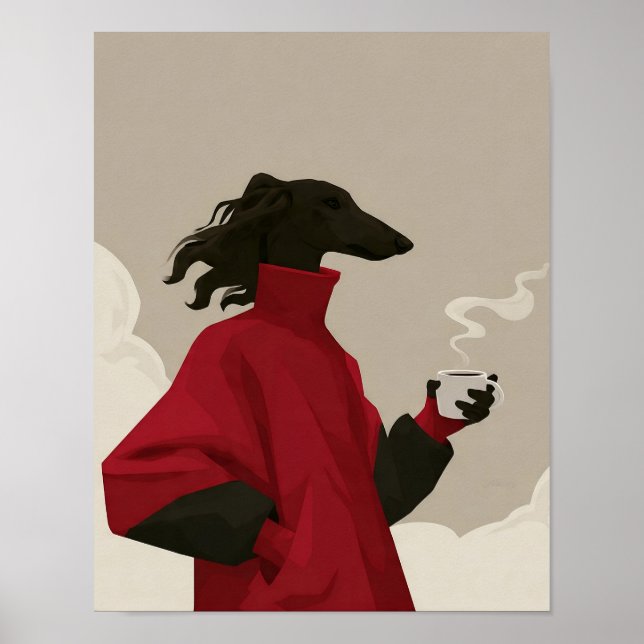 Poster Modern Red Coat Dog Art (Devant)