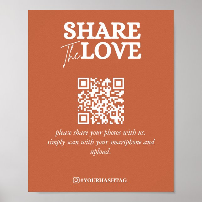 Poster Modern Share The Love QR Code Terracotta (Devant)