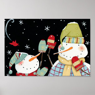 Poster Modern Snowmen with Mittens