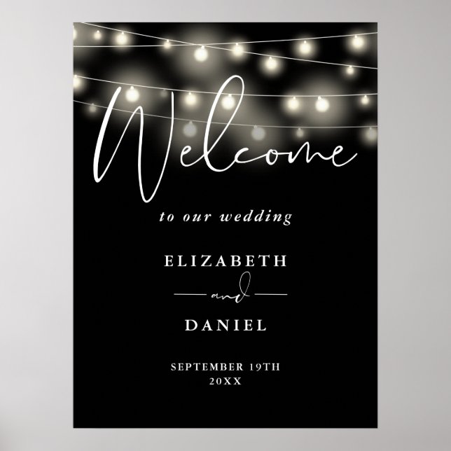 Poster Modern String Lights Wedding Welcome Sign (Devant)