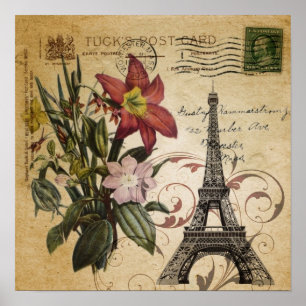 Poster modern vintage scripts lily Paris Eiffel Tower