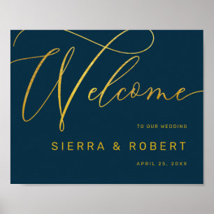 Poster Modern Wedding Welcome Sign Faux Gold Script