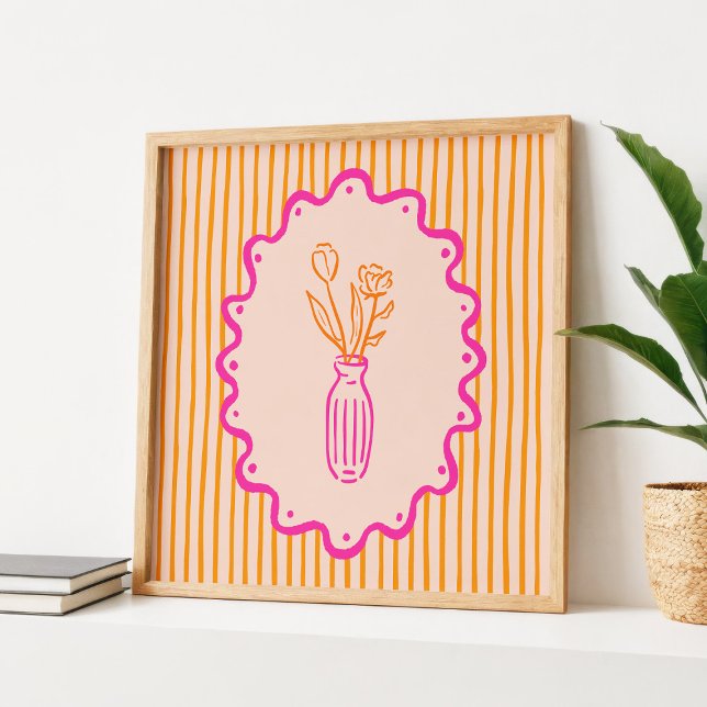 Poster Modern Whimsical Hand Drawn Vase of Flowers (Créateur téléchargé)