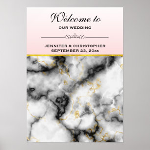 Poster Modern White Gray Marble Wedding Welcome