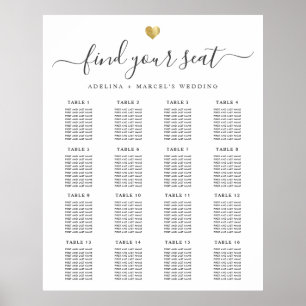 Poster ModernCalligraphy Gold Heart Mariage de siège grap