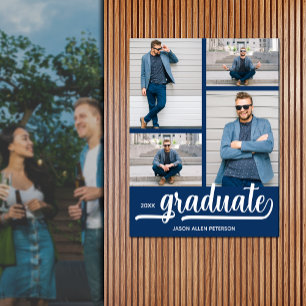 Poster Moderne 4 Photos sur Bleu Graduation