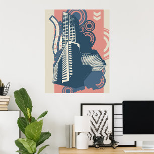 Poster Moderne Abstrait Arrière - plan urbain Vibrant