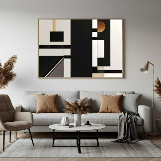 Poster Moderne Abstrait Géométrique Noir et Or