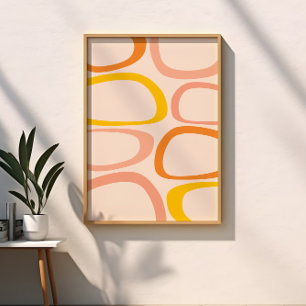 Poster Moderne Abstrait Milieu du Siècle Pêche, Orange, J