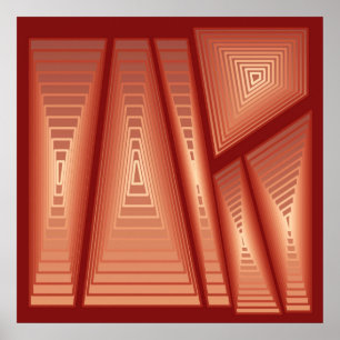 Poster Moderne Abstrait - Pyramides 3D, Cuivre