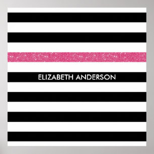 Poster Moderne Black Grilles FAUX Rose Glitz et nom