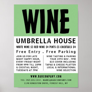 Poster Moderne Bold, Bar à Vins / Vin Publicité