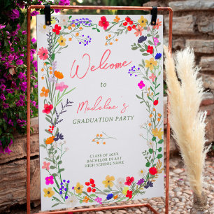 Poster Moderne chic boho fleurs sauvages graduation bienv
