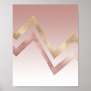 Poster Moderne Chic Rose Or rose Chevron Gradient
