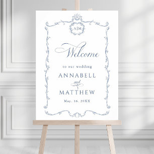 Poster Moderne Classique Mariage Français Bienvenue Bleu