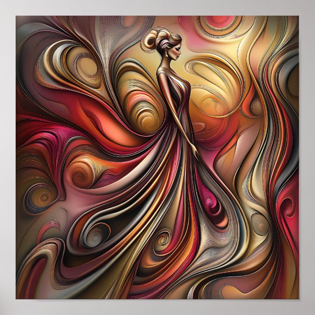 Poster Moderne élégant Arc-en-ciel Abstraite belle femme (Devant)