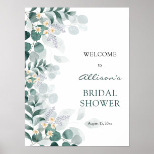 Poster Moderne élégant eucalyptus douche nuptiale accueil