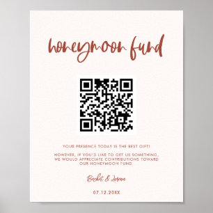 Poster Moderne élégant rose neige Honeymoon fund Code QR