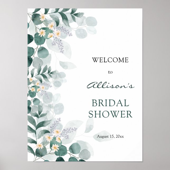Poster Moderne élégante eucalyptus Baby shower bienvenue  (Devant)