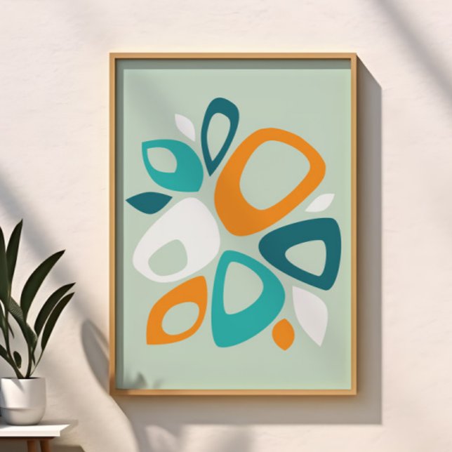 Poster Moderne et élégant Aqua Turquoise Orange Abstrait  (Créateur téléchargé)