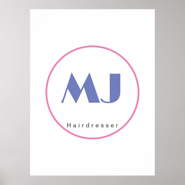 Poster Moderne et élégant Monogramme Bleu Coiffeur blanc (Devant)