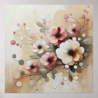 Poster moderne Fleurs Beige-Rose 26