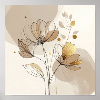 Poster Moderne Florale en Or Minimaliste : Art de Ligne A