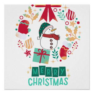 Poster Moderne Joyeux Noël Floral Famille Élégante