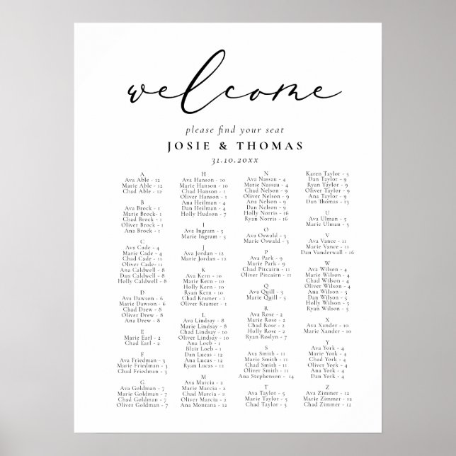 Poster Moderne minimaliste Calligraphie Mariage Plan de s (Devant)
