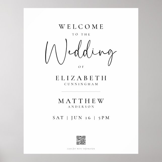 Poster Moderne minimaliste Élégant Mariage simple Accueil (Devant)
