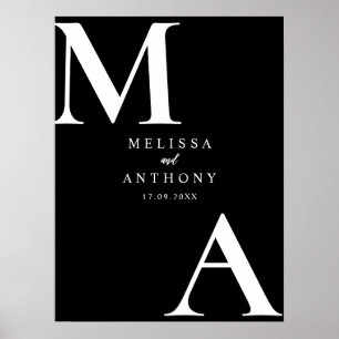Poster Moderne minimaliste Mariage noir et blanc