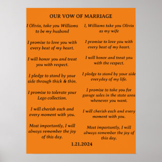 POSTER MODERNE MINIMALISTE MARIAGE VOWS BRIDE & GROOM