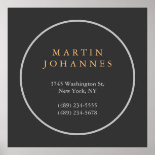 Poster Moderne minimaliste Plain Elegant Grey Nom Adresse