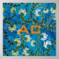 Moderne Monogramme Bleu Floral Chic