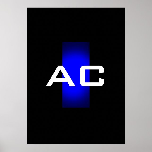 Poster Moderne Monogramme Bleu Plaine Noire (Devant)