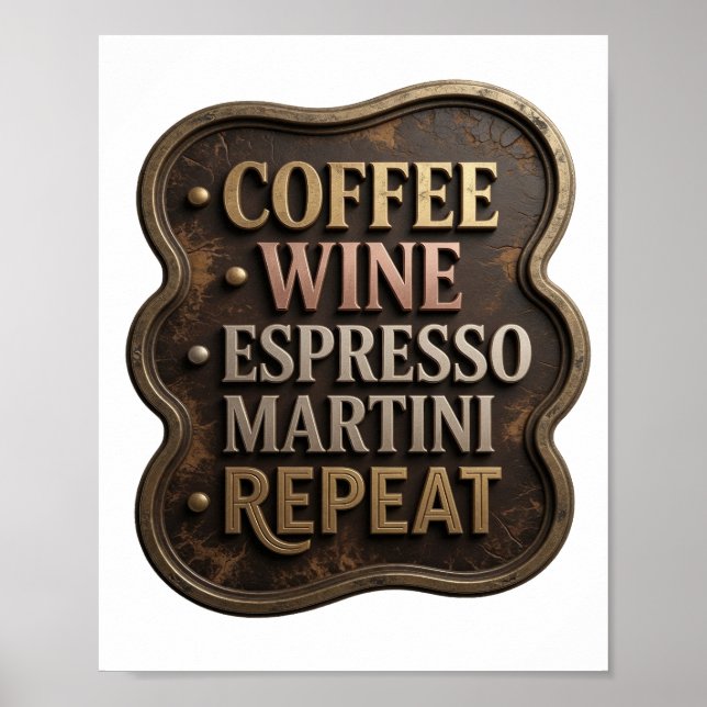 Poster Moderne Or CAFÉ VIN ESPRESSO MARTINI RÉPÉTER (Devant)