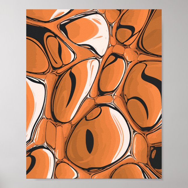 Poster Moderne Orange Abstrait Bubble Art Design (Devant)