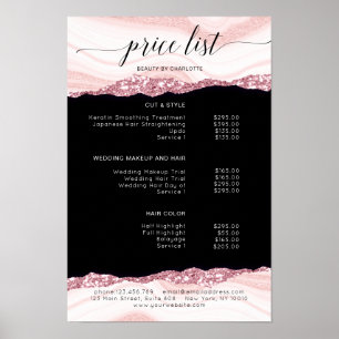 Poster Moderne, paillettes, liste de prix rose-noir Affic