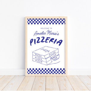 Poster Moderne Retro Bleu Italien Pizzeria Pizza Party