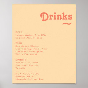 Poster Moderne Retro Crème Orange Mariage Boissons Menu S