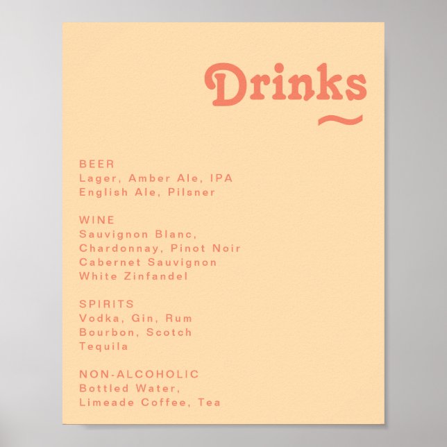 Poster Moderne Retro Crème Orange Mariage Boissons Menu S (Devant)