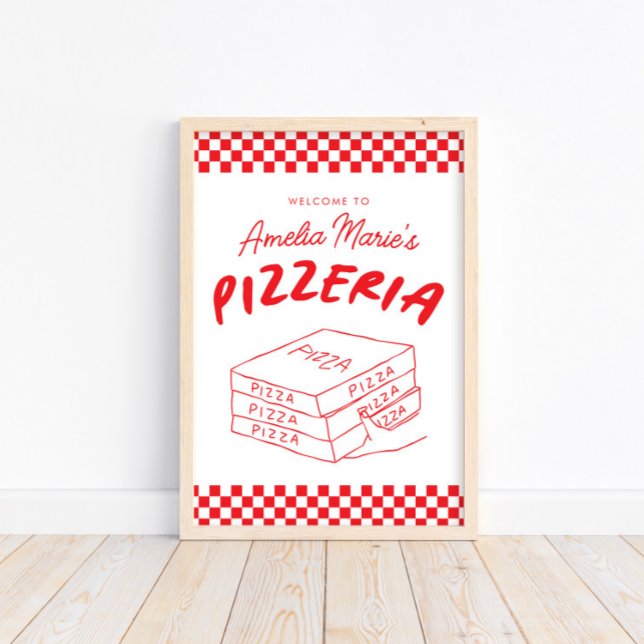 Poster Moderne Retro Rouge Pizzeria Italienne Pizza Party (Créateur téléchargé)