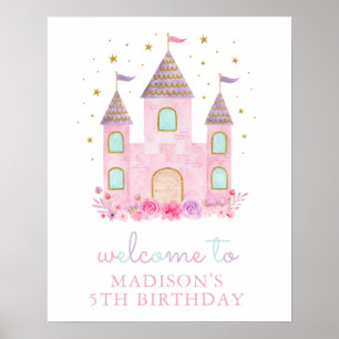 Poster Moderne Rose Gold Princess Castle Accueil d'annive