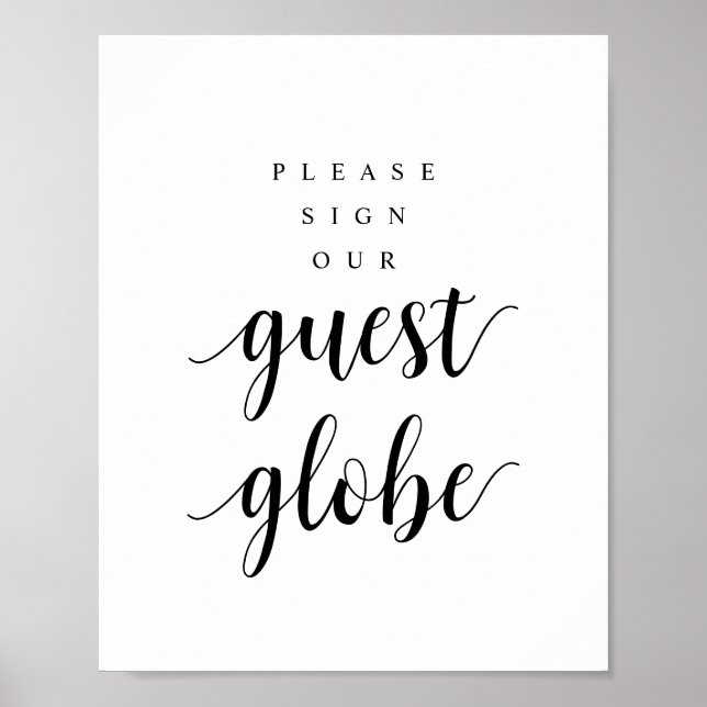 Poster Moderne Rustic Black Mariage Notre Guest Globe Pos (Devant)
