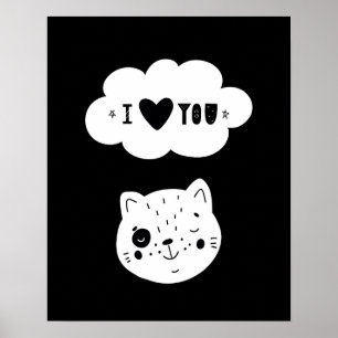 Poster Moderne scandi  kitten love you  chambre de bébé