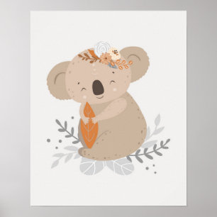 Poster Moderne scandi mignon Koala avec fleurs pour la nu
