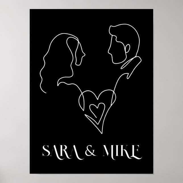 Poster Moderne Simple Line Art noir et blanc, chic boho (Devant)