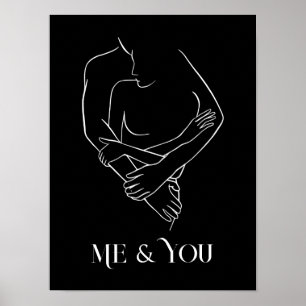 Poster Moderne Simple Line Art noir et blanc, chic boho