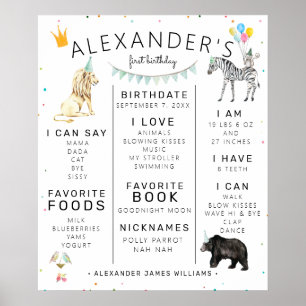Poster Moderne Simple Party Animal 1er anniversaire Jalon