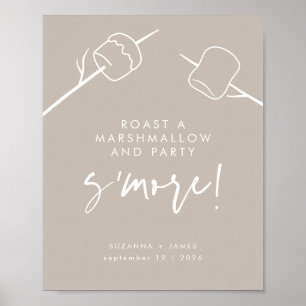 Poster Moderne Taupe Calligraphie Marshmallow S'mores Bar